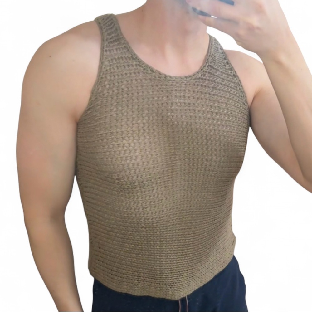 Vince $298 brown Open Knit Crochet Rope Mesh Texture Clubbing Sleeveless Size XS